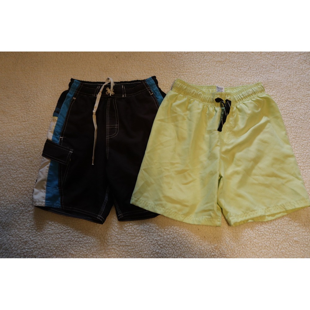 Boys Swimming Trunks Lot of 2 Neon Yellow and Black Colorblock Swim Shorts